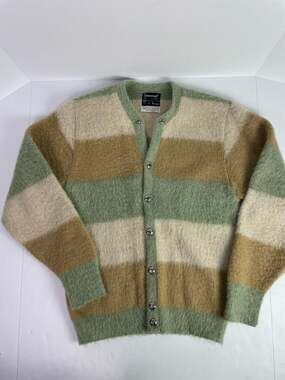 Vintage Towncraft Plus Penneys Mohair Blend Striped Cardigan Sweater Size S